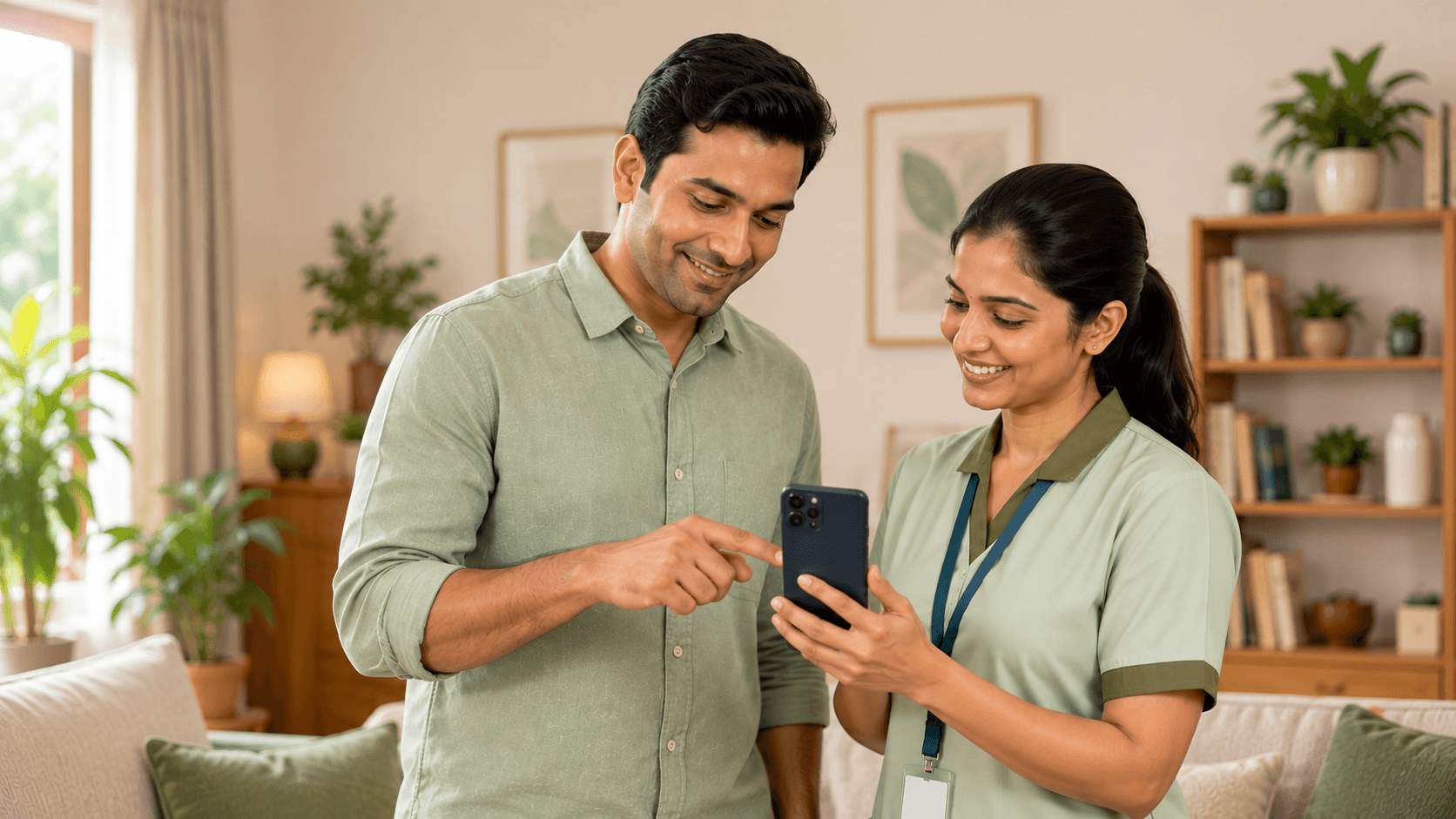 Customer and professional confirming successful service completion